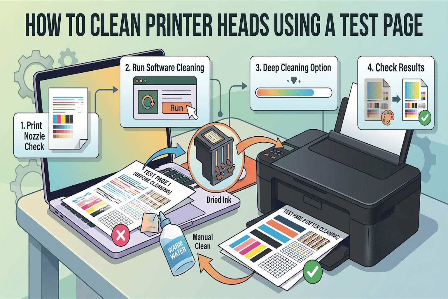 How to Clean Printer Heads Using a Test Page